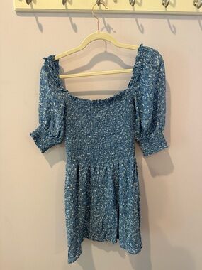 Reformation Blue Floral Smocked Mini Dress